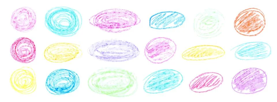 Set of wax pencil drawn frames. Colored circles , chalk texture, charcoal Stockillustratie