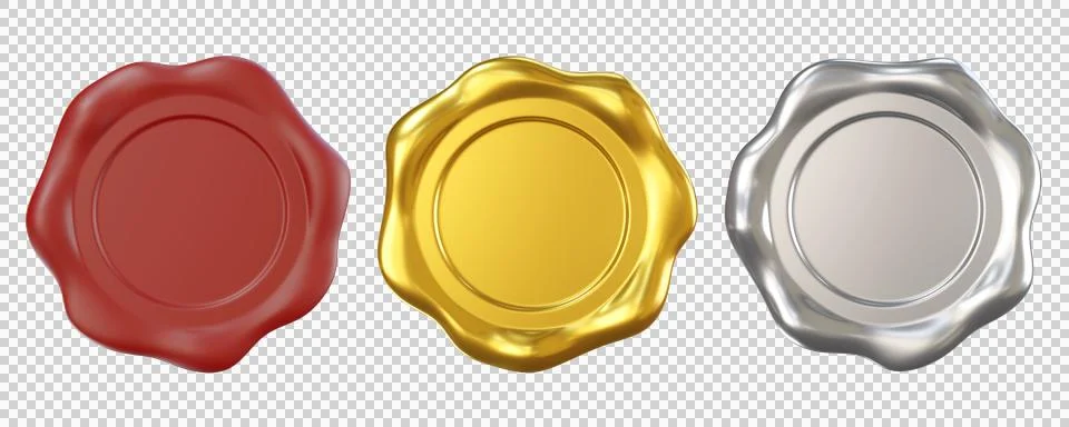 Set of wax seal with empty blank center. Red, gold, silver Stock Illustration