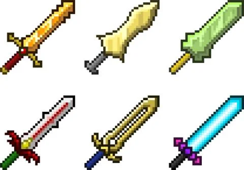 Set of weapon icons in pixel style Stock Illustration