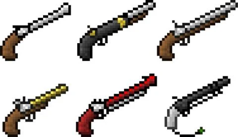 Set of weapon icons in pixel style Stock Illustration