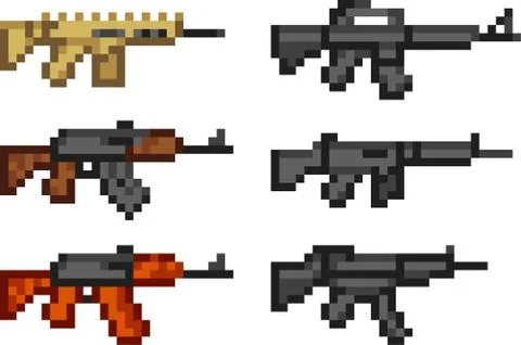 Set of weapon icons in pixel style Stock Illustration