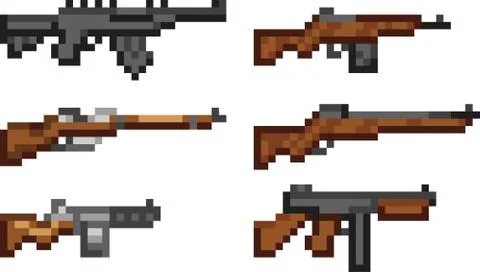 Set of weapon icons in pixel style Illustrazione stock