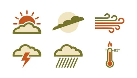 Set of weather condition icons in flat design style Vector Stock Illustration