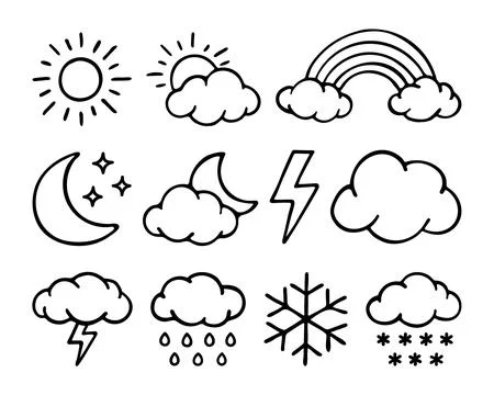 Set of weather doodles vector illustration Stock Illustration