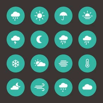 Set of weather forcast flat icons on circle. Stock-Illustration