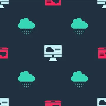 Set Weather forecast, and Cloud with rain on seamless pattern. Vector Stockillustratie