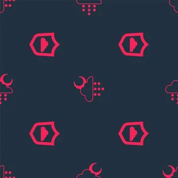 Set Weather forecast and Cloud with rain and moon on seamless pattern. Vector Illustrazione stock