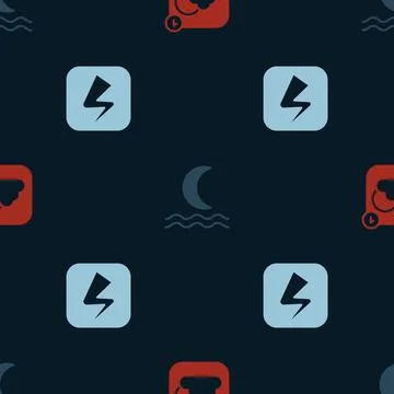 Set Weather forecast app, Night fog smoke and Lightning bolt on seamless pattern Stock Illustration