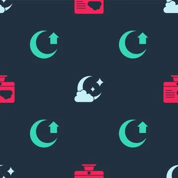 Set Weather forecast, Cloud with moon and Moon on seamless pattern. Vector Illustrazione stock