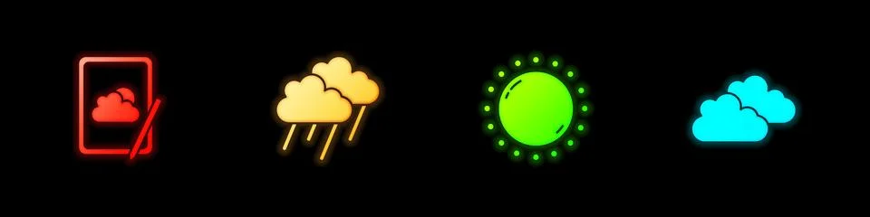 Set Weather forecast, Cloud with rain, Sun and icon. Vector Stock Illustration