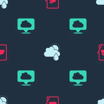 Set Weather forecast, Cloud with rain and sun and Location cloud on seamless Stock Illustration