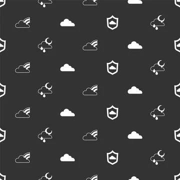 Set Weather forecast, Cloud with rain and moon, Rainbow clouds and on seamless 스톡 일러스트