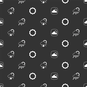 Set Weather forecast, Cloud with rain and sun, snow and Sun on seamless pattern Illustrazione stock
