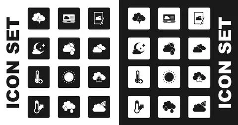 Set Weather forecast, Cloud with rain and sun, moon, Storm, warning and Meteo Stock Illustration