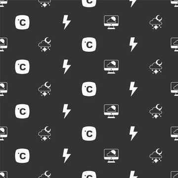 Set Weather forecast, Cloud with snow and sun, Celsius and Lightning bolt on イラスト素材