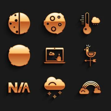Set Weather forecast, Cloud with snow, Rainbow clouds, Rooster weather vane, Not Stock Illustration