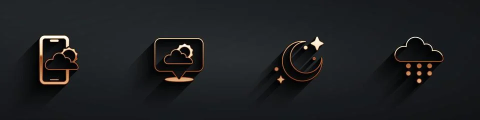 Set Weather forecast, Location cloud, Moon and stars and Cloud with rain icon Illustrazione stock