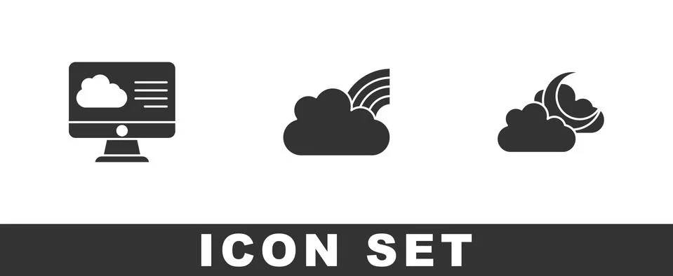 Set Weather forecast, Rainbow with clouds and Cloud moon icon. Vector 스톡 일러스트