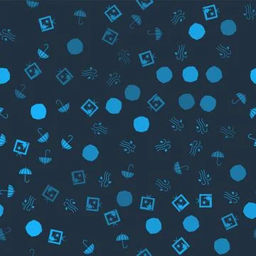 Set Weather forecast, Wind, Moon and Umbrella on seamless pattern. Vector Stock Illustration