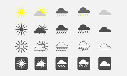 Set of weather icons in different models Stock Illustration