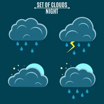 Set. Weather. A simple vector illustration in a flat style. Night sky. Thun.. Illustrazione stock