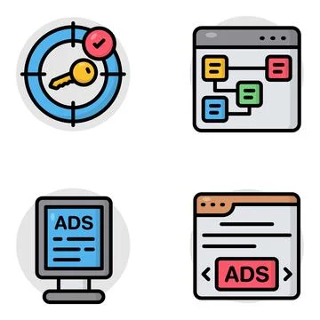 Set of Web and Advertisement Flat Icons Stock Illustration