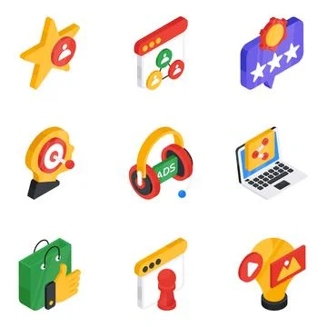 Set of Web and Advertisement Flat Isometric Icons Stock Illustration