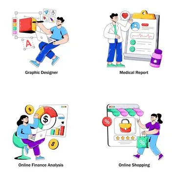 Set of Web and Analytics Flat Illustrations Stock Illustration