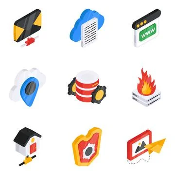 Set of Web and Data Flat Isometric Icons Stock Illustration