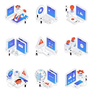 Set of Web and Designing Isometric Illustrations Stock Illustration