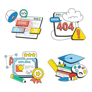 Set of Web and Development Doodle Icons Illustrazione stock
