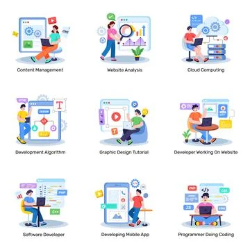 Set of Web and Development Flat Illustrations Illustrazione stock