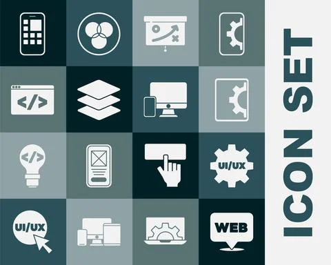 Set Web and graphic design, UI or UX, development, Planning strategy concept Stock Illustration