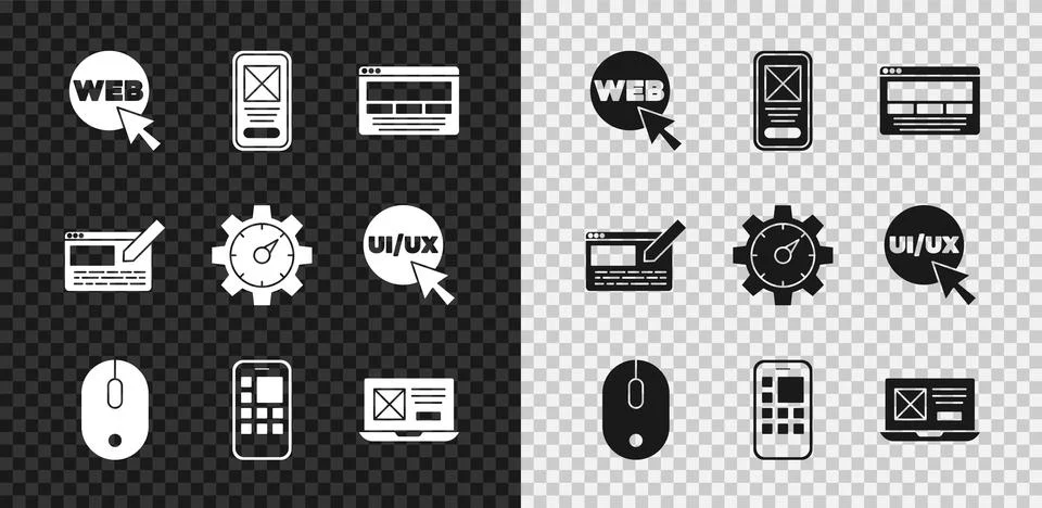 Set Web and graphic design, UI or UX, Computer mouse, Mobile Apps, and Website Illustrazione stock