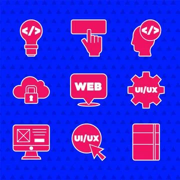 Set Web and graphic design, UI or UX, Sketchbook album, Cloud computing lock 스톡 일러스트