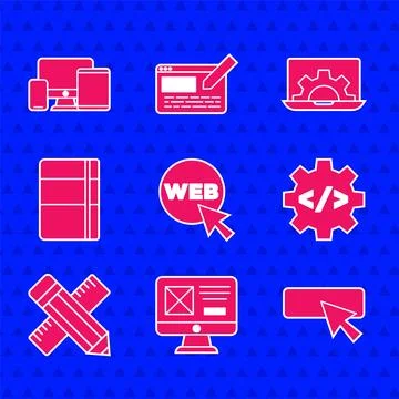 Set Web and graphic design, UI or UX, Front end development, Crossed ruler .. Stockillustratie