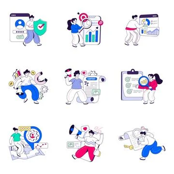 Set of Web and Marketing Flat Illustrations Stock Illustration