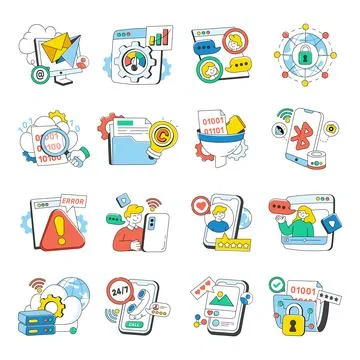 Set of Web and Network Doodle Icons Illustrazione stock