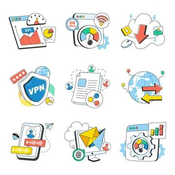 Set of Web and Network Doodle Icons Stock Illustration