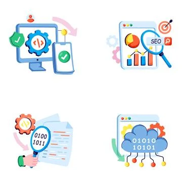Set of Web and Optimization Flat Illustrations Stock Illustration