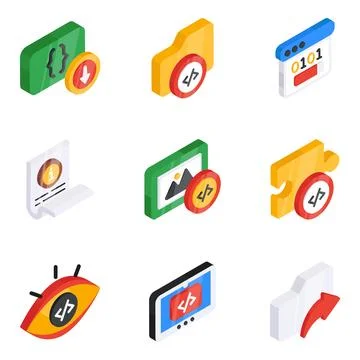 Set of Web and Programming Flat Isometric Icons 스톡 일러스트