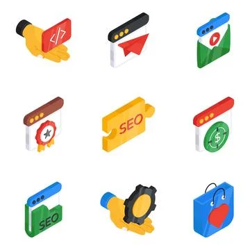 Set of Web and Programming Flat Icons 스톡 일러스트