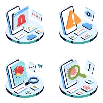 Set of Web and Security Isometric Illustrations Stock Illustration