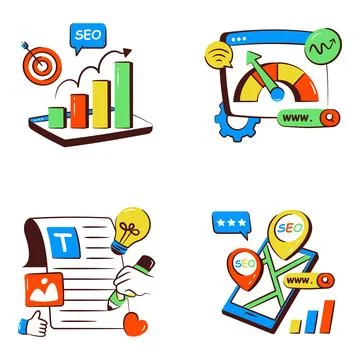 Set of Web and Seo Doodle Icons Stock Illustration
