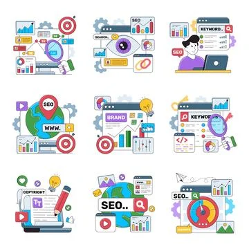 Set of Web and Seo Flat Illustrations Stock Illustration