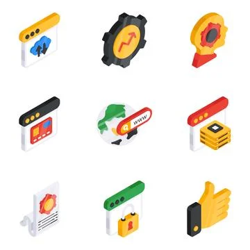 Set of Web and Technology Flat Icons 스톡 일러스트