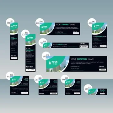 Set of web banners of standard sizes for sale with a place for photo. Stock Illustration