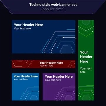 Set of web banners in techno electric style. Illustrazione stock
