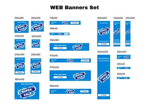 Set of web blue ad banners standard sizes. Stock Illustration