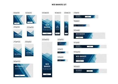 Set of web blue advertising banners standard sizes. Stock Illustration